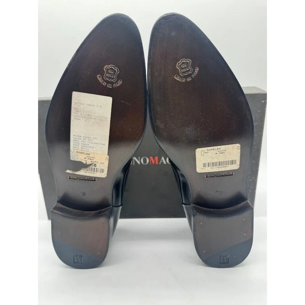 Bruno Magli Mens Black Leather Loafers Italian Hand Made Slip On Shoes 7.5 M